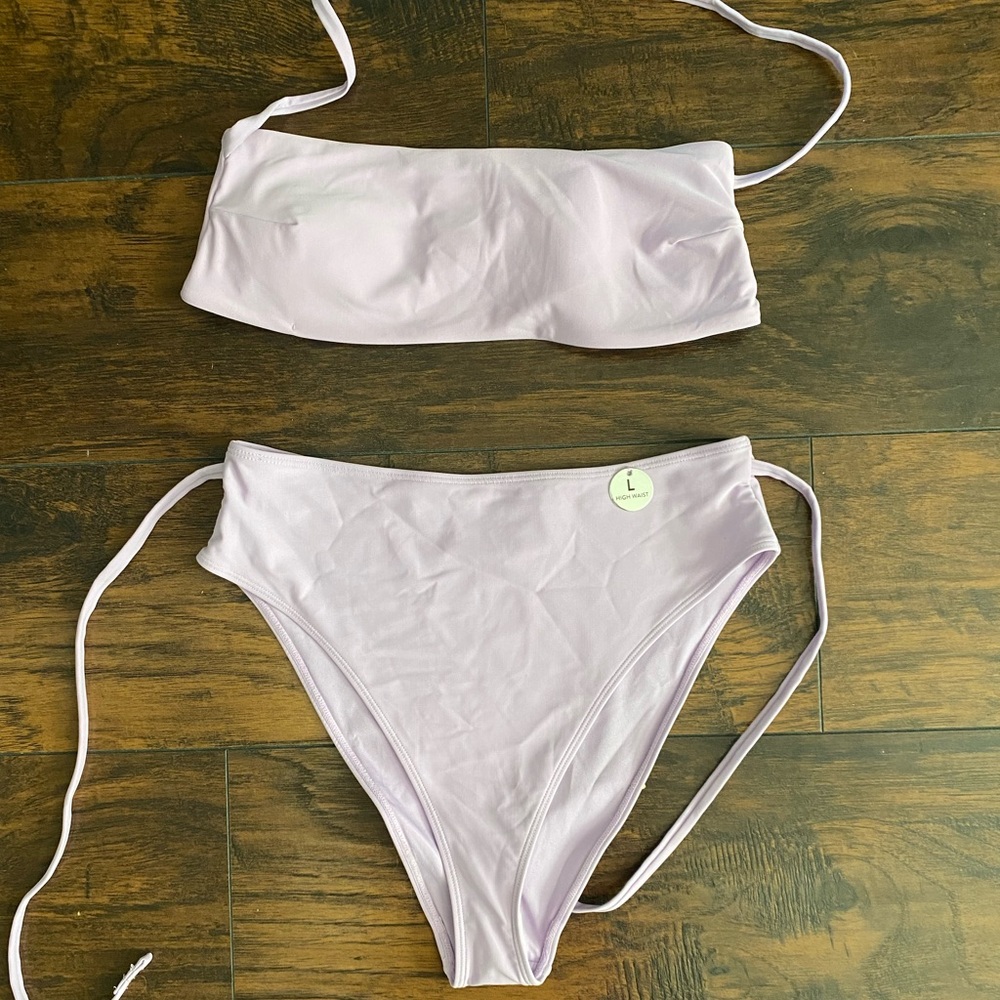 Forever 21 2 piece bathing suit, high rise cheeky bottoms and tube top w/ string